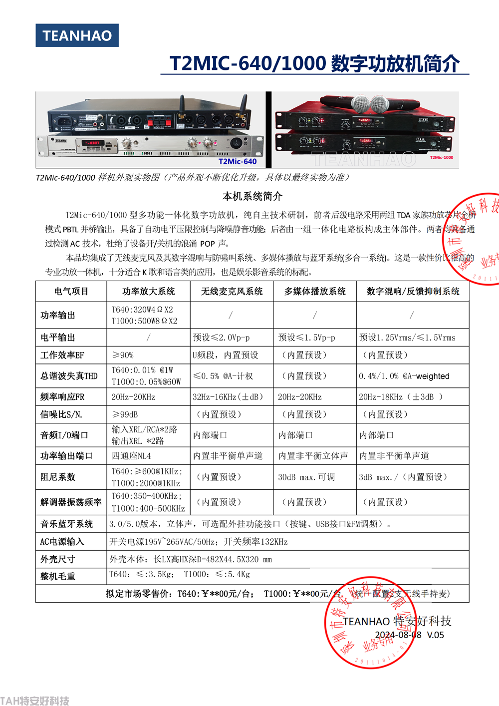 T2Mic-640/1000机架式专业数字功放一体机(图2)